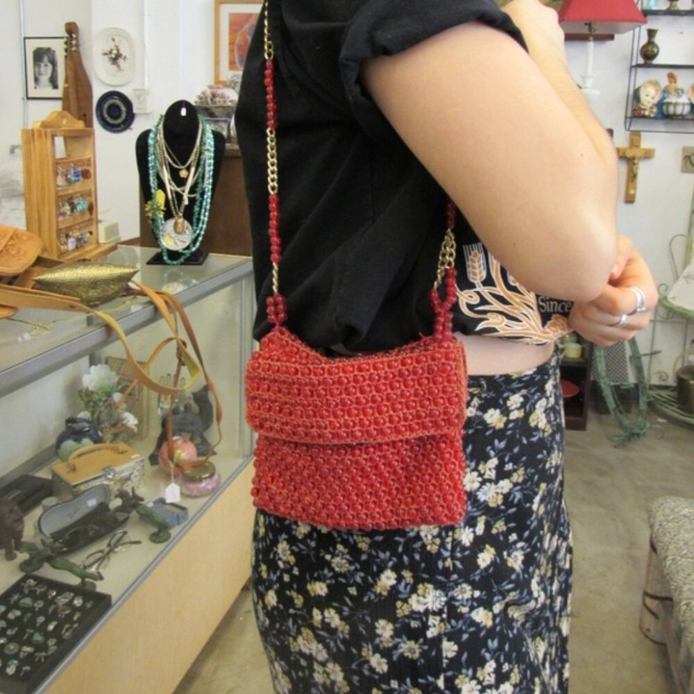 Vintage Red Italian Beaded Purse